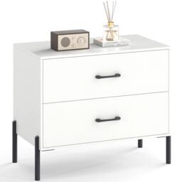 Gymax 2-Drawers Dresser Nightstand With Metal Legs Wooden End Side Table in White - thumbnail 9