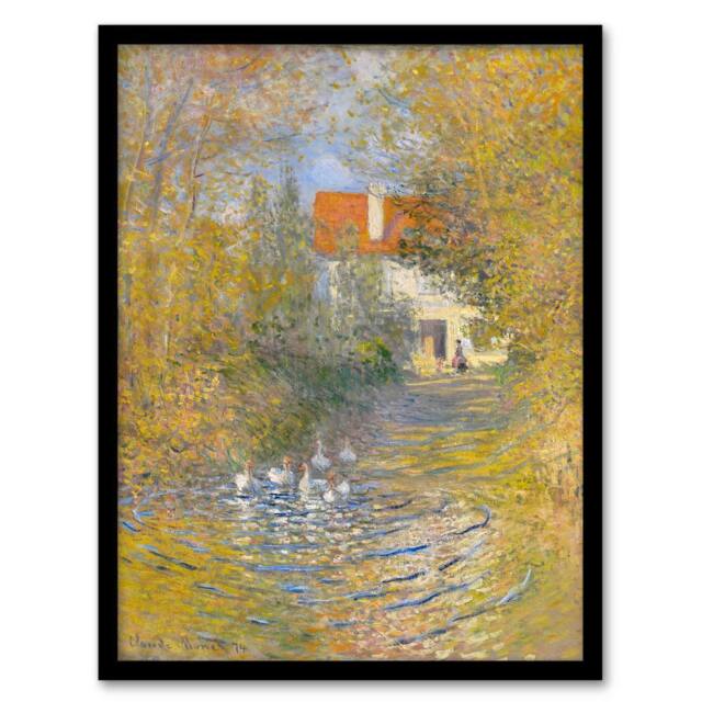 Artery8 Claude Monet Framed Wall Art Print The Geese Impressionist Painting in Green - Size: A4 - image 1