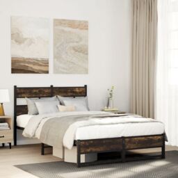 Berkfield Home Metal Bed Frame without Mattress Smoked Oak 120x190 cm Small Double in Brown - thumbnail 1