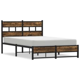 Berkfield Home Metal Bed Frame without Mattress Smoked Oak 120x190 cm Small Double in Brown - thumbnail 2
