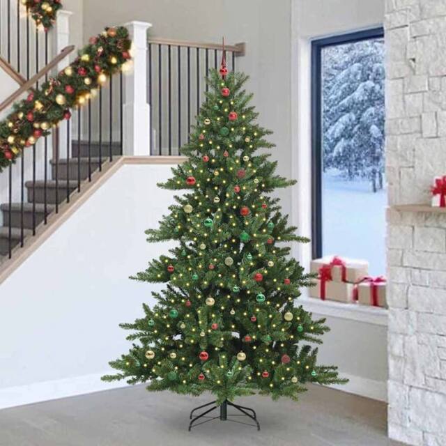 Berkfield Home Artificial Hinged Christmas Tree with 300 LEDs 240 cm PVC in Green - image 1