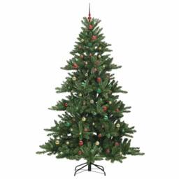 Berkfield Home Artificial Hinged Christmas Tree with 300 LEDs 240 cm PVC in Green - thumbnail 6