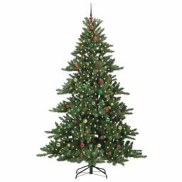 Berkfield Home Artificial Hinged Christmas Tree with 300 LEDs 240 cm PVC in Green - thumbnail 3