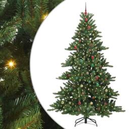 Berkfield Home Artificial Hinged Christmas Tree with 300 LEDs 240 cm PVC in Green - thumbnail 2