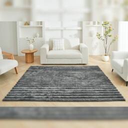 HOME LUXE INTERIOR Charcoal Dark Grey Ribbed Rug - Super Soft Plush Living Room Carpet 120x170cm - Size: 120 cm x 170 cm - thumbnail 1