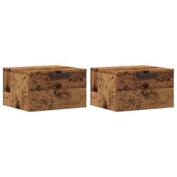 Berkfield Home Durable Wall-mounted Bedside Cabinets 2 pcs Old Wood 34x30x20 cm in Brown - Size: 34 x 30 x 20 cm - thumbnail 3