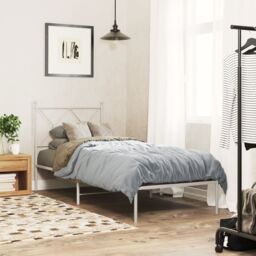 Berkfield Home Metal Bed Frame without Mattress with Headboard White 75x190cm - Size: 75x190 cm - thumbnail 1