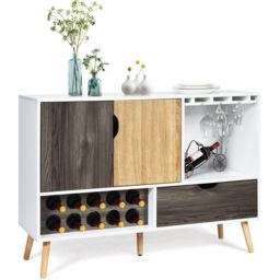 Costway Wooden Storage Cabinet Cupboard Buffet Sideboard w/ Wine Rack & Glass Holder - thumbnail 1