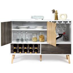 Costway Wooden Storage Cabinet Cupboard Buffet Sideboard w/ Wine Rack & Glass Holder - thumbnail 3