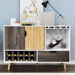 Costway Wooden Storage Cabinet Cupboard Buffet Sideboard w/ Wine Rack & Glass Holder - thumbnail 5