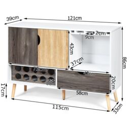Costway Wooden Storage Cabinet Cupboard Buffet Sideboard w/ Wine Rack & Glass Holder - thumbnail 2
