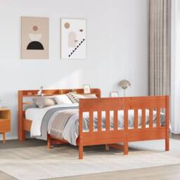 Berkfield Home Bed Frame without Mattress Wax Brown 135x190 cm Double Solid Wood Pine - thumbnail 2