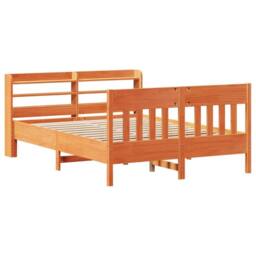 Berkfield Home Bed Frame without Mattress Wax Brown 135x190 cm Double Solid Wood Pine - thumbnail 3