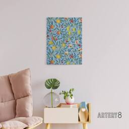 "Artery8 Four Fruits Vibrant Pattern Canvas Wall Art Print William Morris in Black - Size: W24"" x H32""" - thumbnail 3