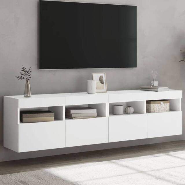 Berkfield Home TV Wall Cabinets with LED Lights 2 pcs White 80x30x40 cm - Size: 80 x 30 x 40 cm - image 1