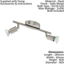 Loops Flush 2 Spot Ceiling Light Colour Satin Nickel Steel Bulb GU10 2x3W Included in Metallics - thumbnail 2