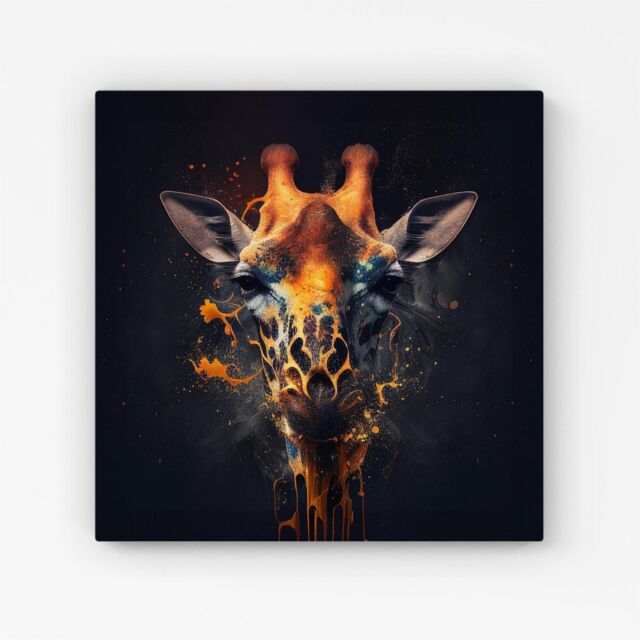Warren Reed - Designer Golden Giraffe Face Splashart Canvas in Yellow - Size: w10 inch x h10 inch - image 1