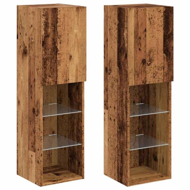 Berkfield Home TV Cabinets with LED Lights 2 pcs Old Wood 30.5x30x102 cm in Brown - image 1
