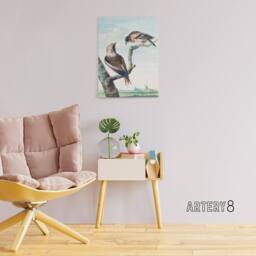 "Artery8 Two Hawfinch Birds in Rural Landscape Schouman Canvas Wall Art Print in Blue - Size: W12"" x H16""" - thumbnail 3