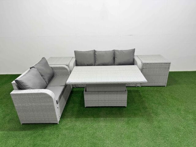 Fimous 5 Seater PE Rattan Wicker Garden Furniture Patio Conservatory Sofa Set w/ Adjustable Lifting Dining or Coffee Table 3 Seater Sofa Love Sofa 2 - image 1