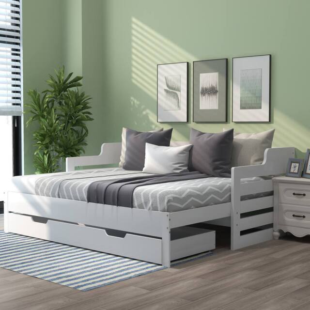 Merax White Daybed with Trundle & Storage Drawer - Size: Single - image 1