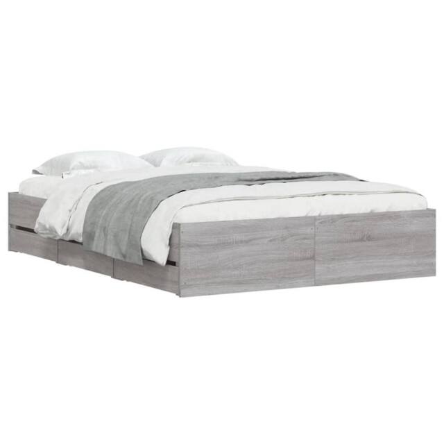 Berkfield Home Modern Bed Frame w/Drawers Frame Grey Sonoma 120x190 cm Small Double - image 1