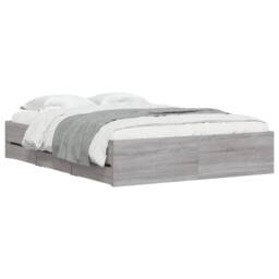 Berkfield Home Modern Bed Frame w/Drawers Frame Grey Sonoma 120x190 cm Small Double - thumbnail 1