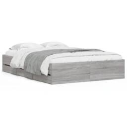 Berkfield Home Modern Bed Frame w/Drawers Frame Grey Sonoma 120x190 cm Small Double - thumbnail 3