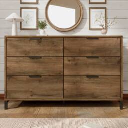 Merax Dark Oak 6 Drawer Chest Of Drawers for Living Room in Brown - thumbnail 9