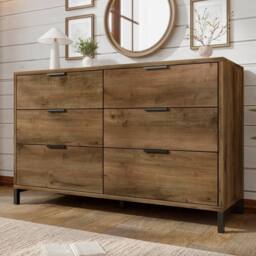 Merax Dark Oak 6 Drawer Chest Of Drawers for Living Room in Brown - thumbnail 7