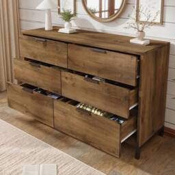 Merax Dark Oak 6 Drawer Chest Of Drawers for Living Room in Brown - thumbnail 8