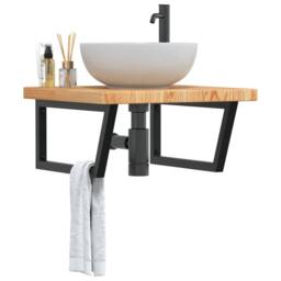 Berkfield Home Elegant Basin Shelf Wall Mounted Steel & Solid Wood Oak in Brown - thumbnail 2