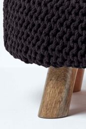 Homescapes Large Round Cotton Knitted Footstool on Legs in Black - thumbnail 4
