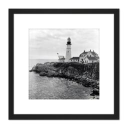 Artery8 Berenice Abbott Lighthouse Maine Sea Coast Photo 8X8 Inch Square Wooden Framed Wall Art Print Picture with Mount in Black - thumbnail 1