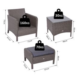 OUTSUNNY 5 Pcs PE Rattan Garden Patio Furniture Set w/ Chair Stool Coffee Table in Grey - thumbnail 3