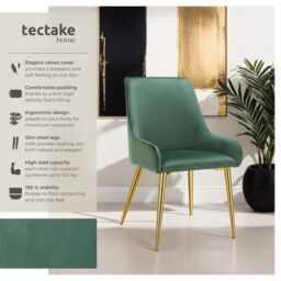tectake Dining Chair Avane Set Of 6 - Green - Size: 6 Pack - thumbnail 2