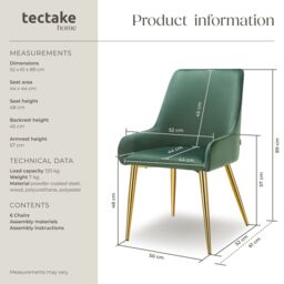 tectake Dining Chair Avane Set Of 6 - Green - Size: 6 Pack - thumbnail 6
