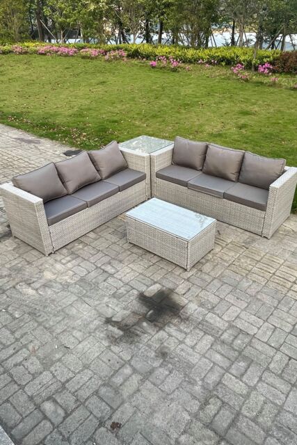 Fimous Light Grey Outdoor Rattan Garden Furniture Set Corner Sofa With 2 Coffee Table - image 1