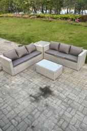 Fimous Light Grey Outdoor Rattan Garden Furniture Set Corner Sofa With 2 Coffee Table - thumbnail 2