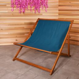 Charles Bentley Eucalyptus Wooden Double Deck Chair for Outdoors & Garden in Blue - thumbnail 1
