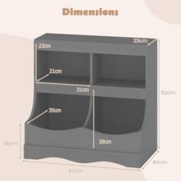Costway Wooden Toy Storage Organizer 4-Cubs Kids Bookcase for Book & Toy in Grey - thumbnail 2