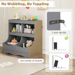 Costway Wooden Toy Storage Organizer 4-Cubs Kids Bookcase for Book & Toy in Grey - thumbnail 9