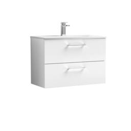 Balterley Bathroom 2-Drawer Wall-Hung Curved Basin Vanity Unit, White, 800mm in White - thumbnail 1