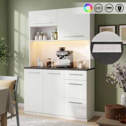 BTM 120cm LED Kitchen Sideboard USB Outlet Tall Cabinet White - thumbnail 1