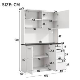 BTM 120cm LED Kitchen Sideboard USB Outlet Tall Cabinet White - thumbnail 7