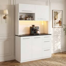 BTM 120cm LED Kitchen Sideboard USB Outlet Tall Cabinet White - thumbnail 5