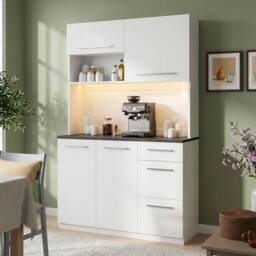 BTM 120cm LED Kitchen Sideboard USB Outlet Tall Cabinet White - thumbnail 2