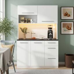 BTM 120cm LED Kitchen Sideboard USB Outlet Tall Cabinet White - thumbnail 4
