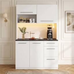 BTM 120cm LED Kitchen Sideboard USB Outlet Tall Cabinet White - thumbnail 6