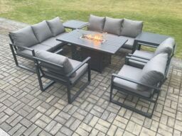 Fimous Aluminium Garden Furniture Outdoor Set Patio Lounge Sofa Gas Fire Pit Dining Table Set with 3 Armchair 2 Side Table Dark Grey - thumbnail 2